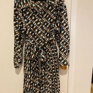 Eloquii Multicolor Long Sleeve pleated flare skirt Dress